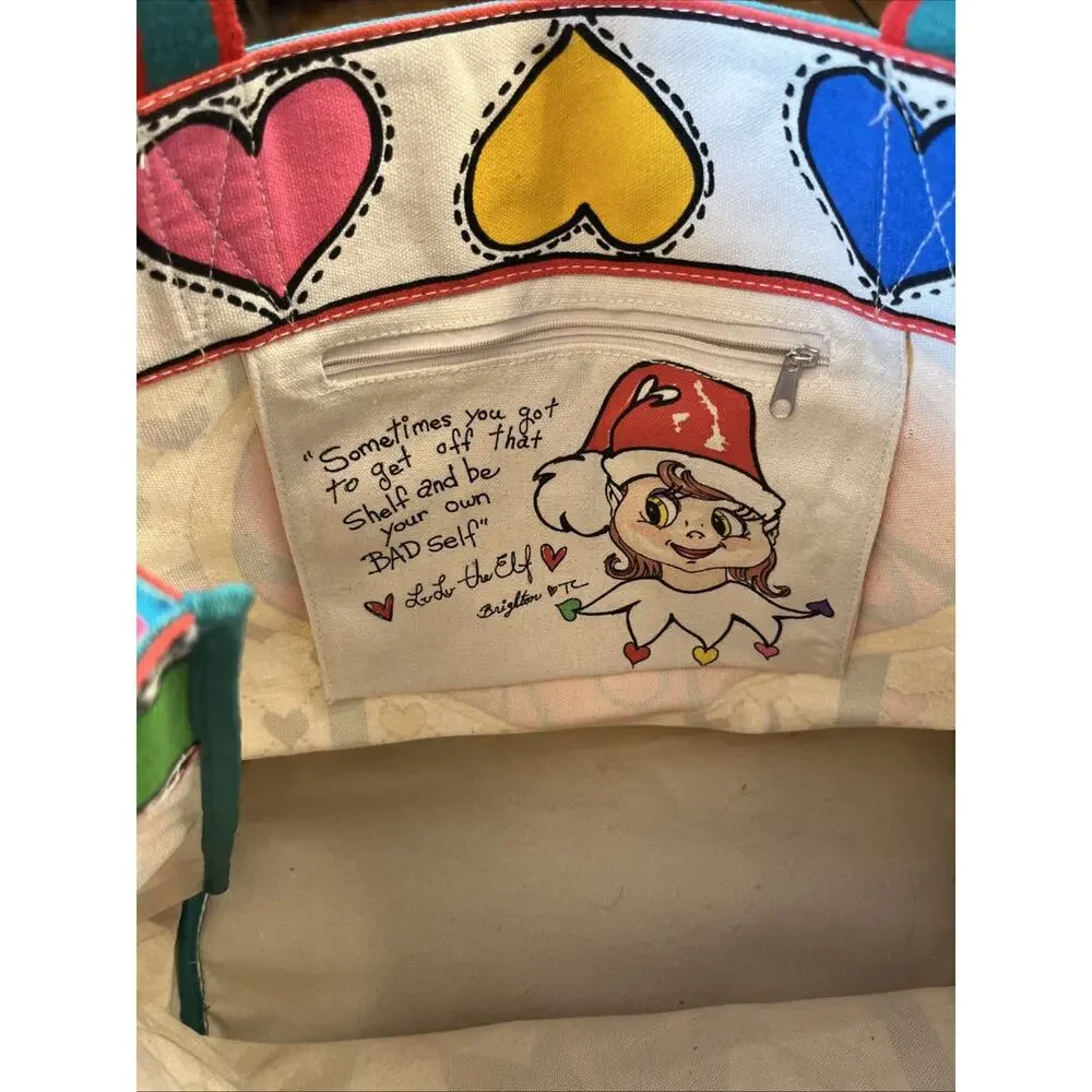 Brighton Love Joy Canvas Heart Tote Bag Joy Heart Tag Christmas Elf Shopping